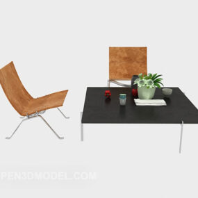 Simple Meeting Table Chair Set 3d model