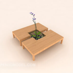 Mesa de centro de madera cuadrada simple modelo 3d