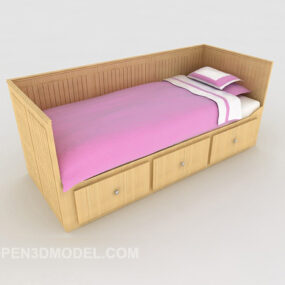 Simple Pink Single Bed 3d model