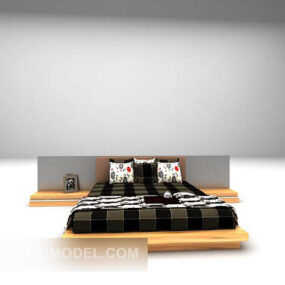 Yksinkertainen ruudullinen sänky puinen 3d-malli
