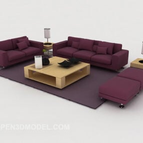 Simple Purple Sofa Full Sets 3d model