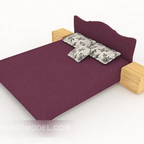 Simple Purple Double Bed 3d model
