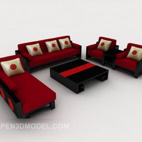 Simple Red And Black Combination Sofa 3d model