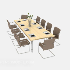 Simple Solid Wood Conference Table 3d model