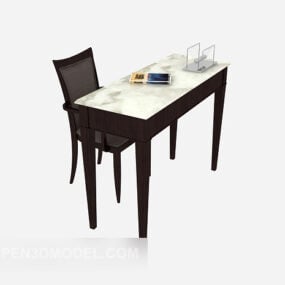 Simple Solid Wood Desk Table Chair 3d model