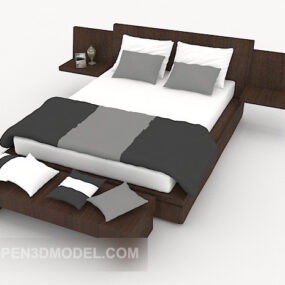 Simple Solid Wood Double Bed Furniture 3d model