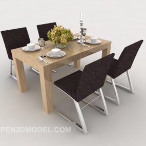 Simple Solid Wood Four-person Dining Table 3d model