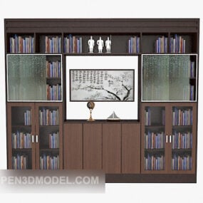 Mô hình 3d tủ sách lớn bằng gỗ nguyên khối đơn giản