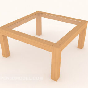 Simple Square Coffee Table Yellow Wood 3d model