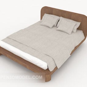 Simple Wood Elegant Double Bed 3d model