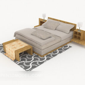 Simple Wood Grey Double Bed 3d model