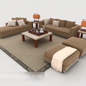 Prosta drewniana jasnobrązowa sofa kombinowana Model 3D
