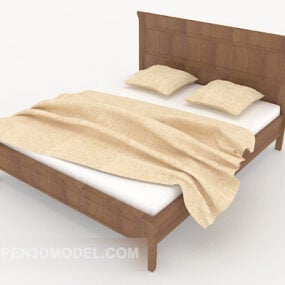 Jednoduchá dřevěná postel s dekou 3D model