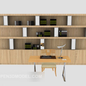 Simple Wooden Desk And Chair Cabinet 3d model