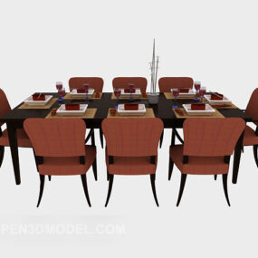 Simple Wooden Dining Table Chair Set V2 3d model