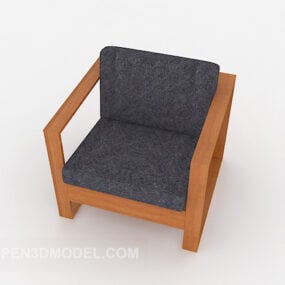 أريكة خشبية مفردة بسيطة مصنوعة من القماش الرمادي موديل ثلاثي الأبعاد