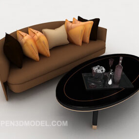 Sofá de madera simple, mesa, silla, modelo 3d