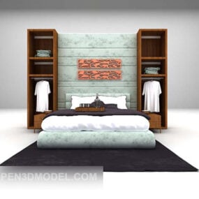 Double Bed Queen-size With Cabinet 3d model