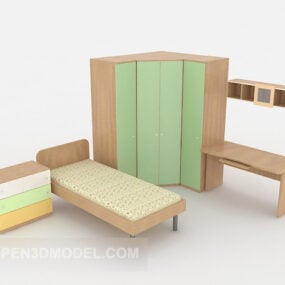 Bộ bàn ghế giường đơn, tủ quần áo model 3d