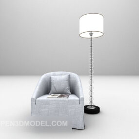 Sofá individual de terciopelo con lámpara de pie modelo 3d