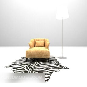 Pojedyncza sofa z futrzanym dywanem Model 3D