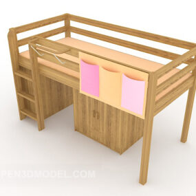 Single Student Bed Wooden 3d model