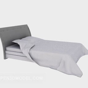 Tek Kişilik Ahşap Yatak Beyaz Battaniye 3D model