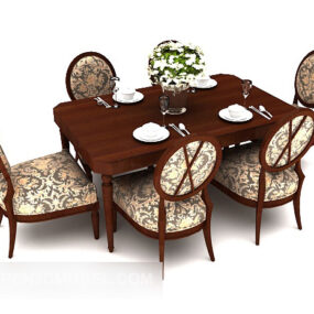 שולחן אוכל של שישה אנשים מעץ מלא דגם תלת מימד