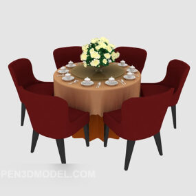 Six-person Table And Table Table 3d model