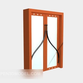 Ξύλινη πόρτα που ανοίγει με πλαίσιο τρισδιάστατο μοντέλο