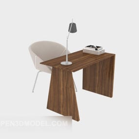 Small Desk Wooden With Chải 3d model