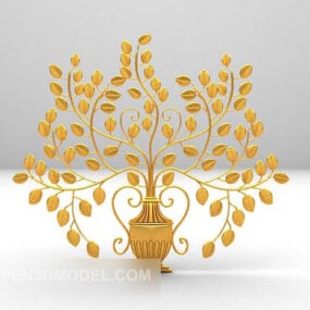 3d модель маленькой золотой вазы с растением. Скульптура декоративная.