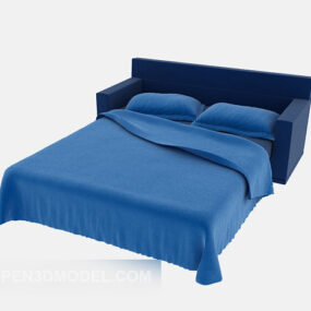3д модель Дивана Двуспальной Кровати Синяя Ткань