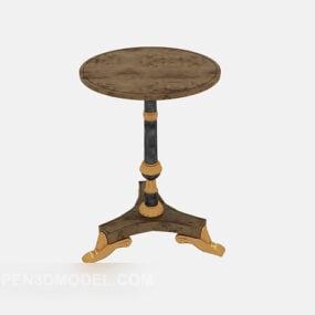 Table d'appoint vintage en bois massif de forme ronde modèle 3D