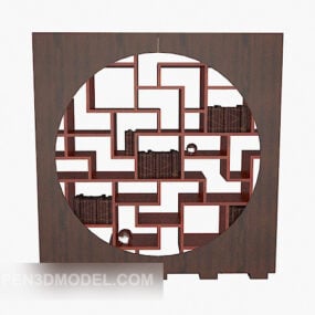 Mô hình 3d Tủ sách Trung Quốc bằng gỗ nguyên khối