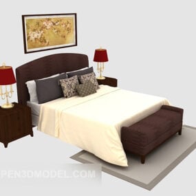 Solid Wood Chinese Double Bed 3d model