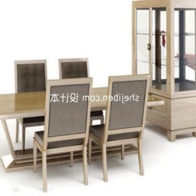 Solid Wood Table Chair With Cabinet 3d model