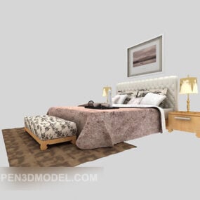 Modern Wood Bed With Nightstand 3d model