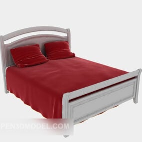 Solid Wood Bed Furniture Red Mattress 3d model