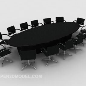 โต๊ะประชุมไม้เนื้อแข็งสีดำแบบจำลอง 3 มิติ