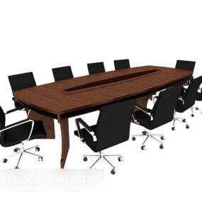 Massiivipuinen neuvottelupöytä ja tuoli 3d-malli