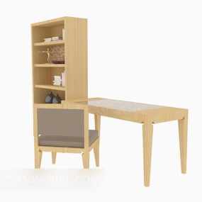 Solid Wood Desk, Bookcase 3d model