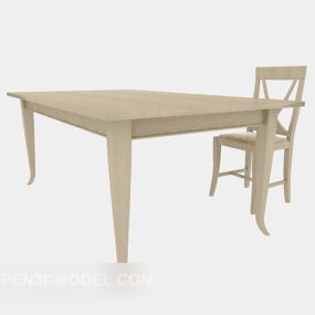 Solid Wood Desk Table And Chair 3d model