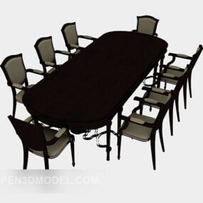 طاولة طعام وكرسي من الخشب الصلب نموذج ثلاثي الأبعاد