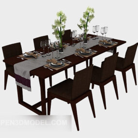 Solid Wood Dining Table Chairs 3d model