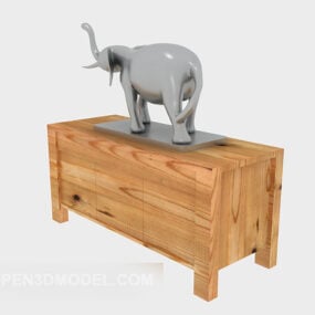 Solid Wood Table With Elephant Figurine 3d model