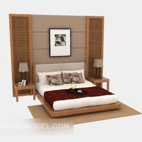 نموذج ثلاثي الأبعاد لسرير مزدوج عائلي من الخشب الصلب