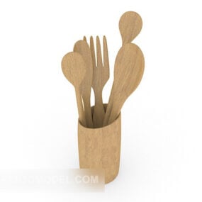 Solid Wood Fork Spoon 3d model