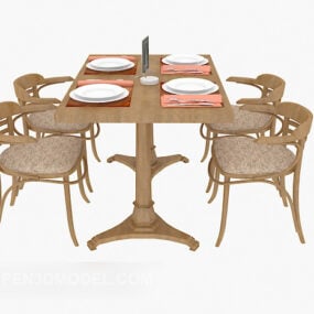 Solid Wood Four-person Table 3d model