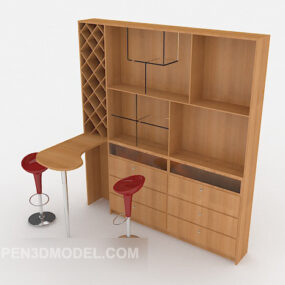 Solid Wood Home Bar With Cabinet 3d model
